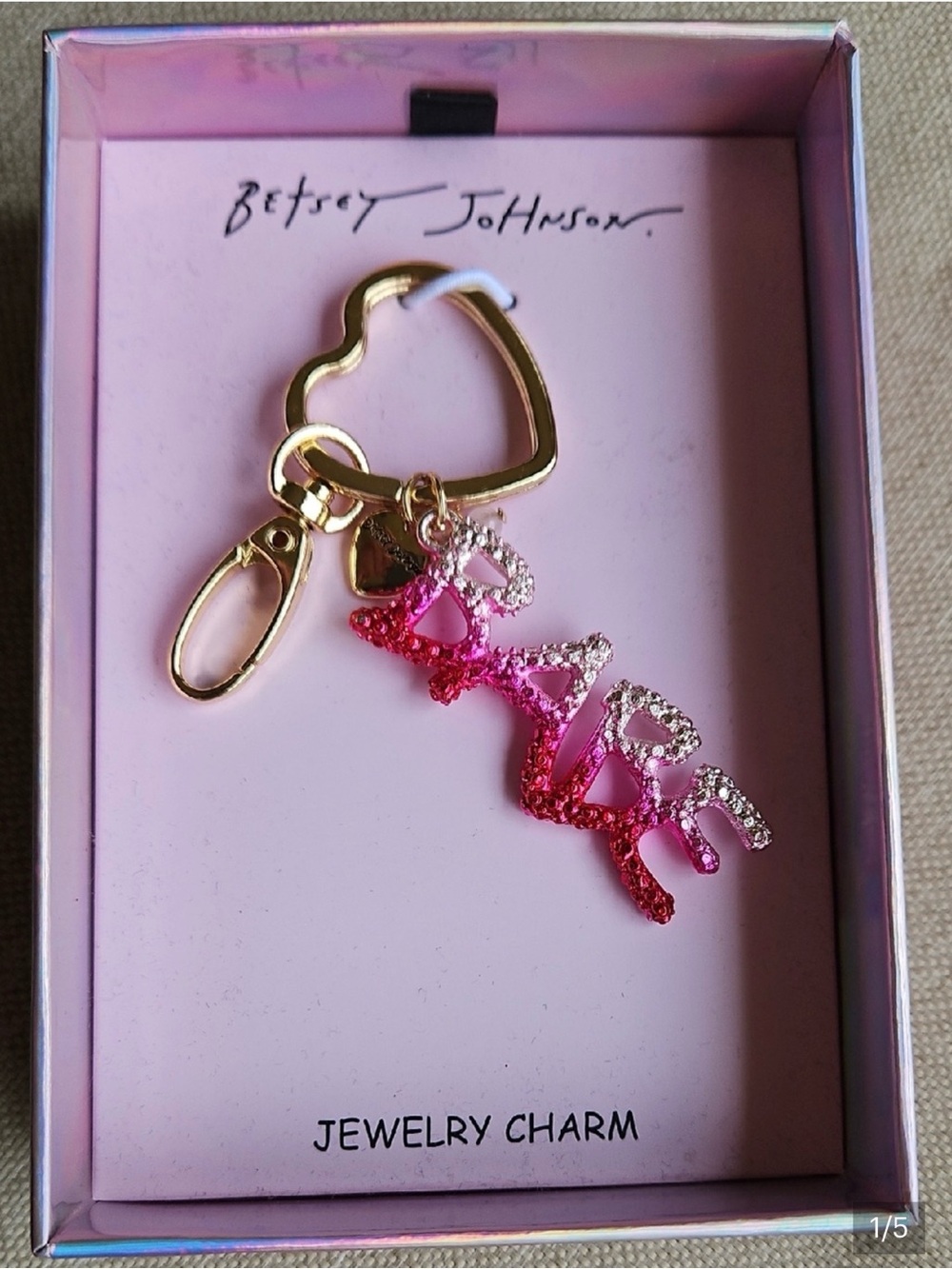Betsey Johnson Gold Heart Keychain with Pink Ombre 'LOVE' Crystal Charm